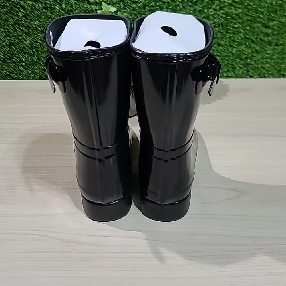 Hunter Refined Short Gloss Boots Black - UK 6 (US Women's 8) New